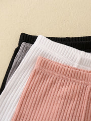4pcs Girls' Basic Knitted Shorts Set Fringes Casual Stretch Safety Shorts