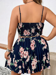  Women's Floral Print Cami Top & Pleated Skirt Set