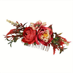 Pink Rose Flower Hair Comb for Wedding Prom Party with Non Slip Base