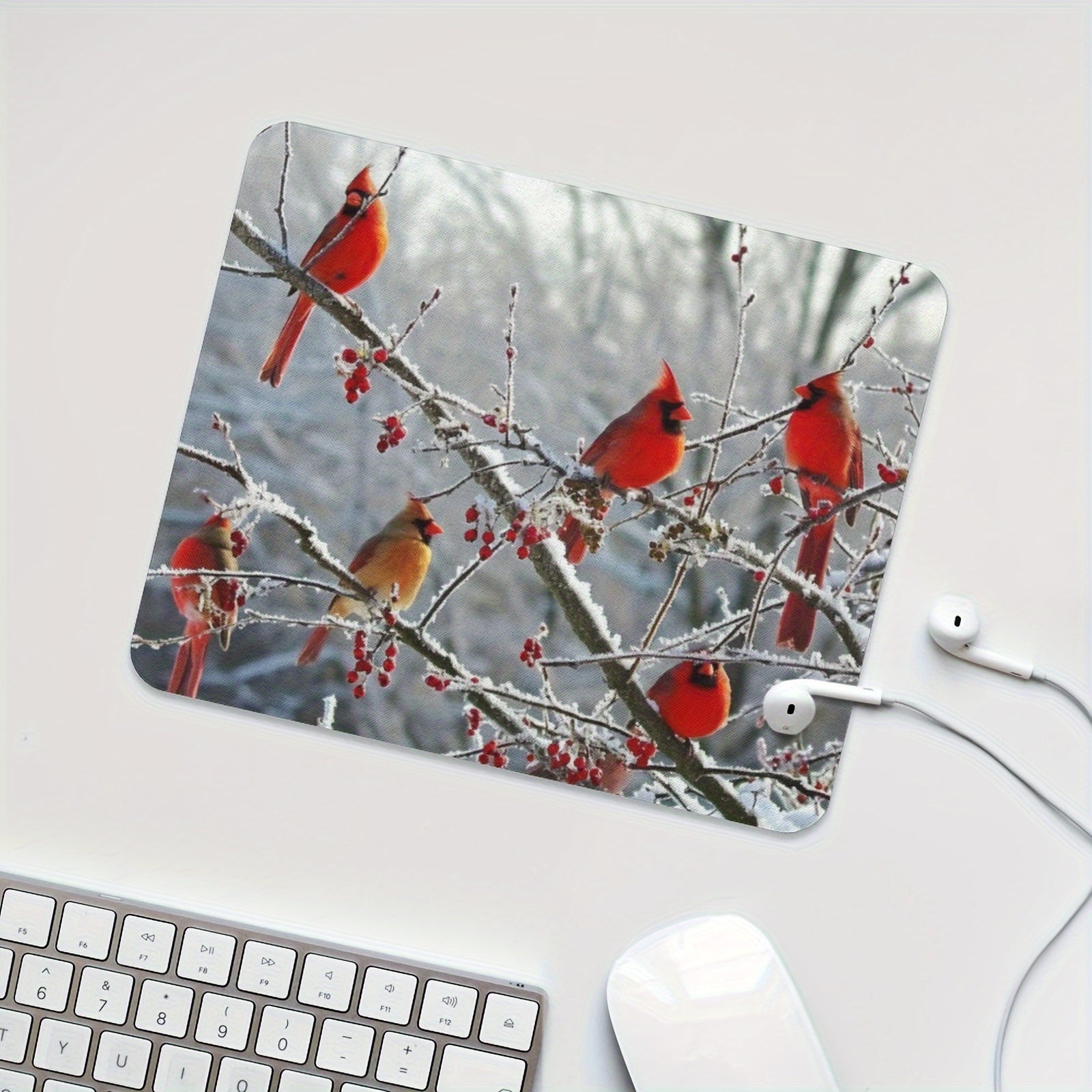 Winter Birch Trees And Cardinals Mouse Pad