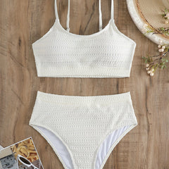  Boho Bikini Set Smocked Push Up Bra & High Waisted Panty Swimsuit