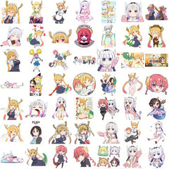 54pcs Dragon Servant Anime Stickers in Various Colors Self Adhesive Decorative S