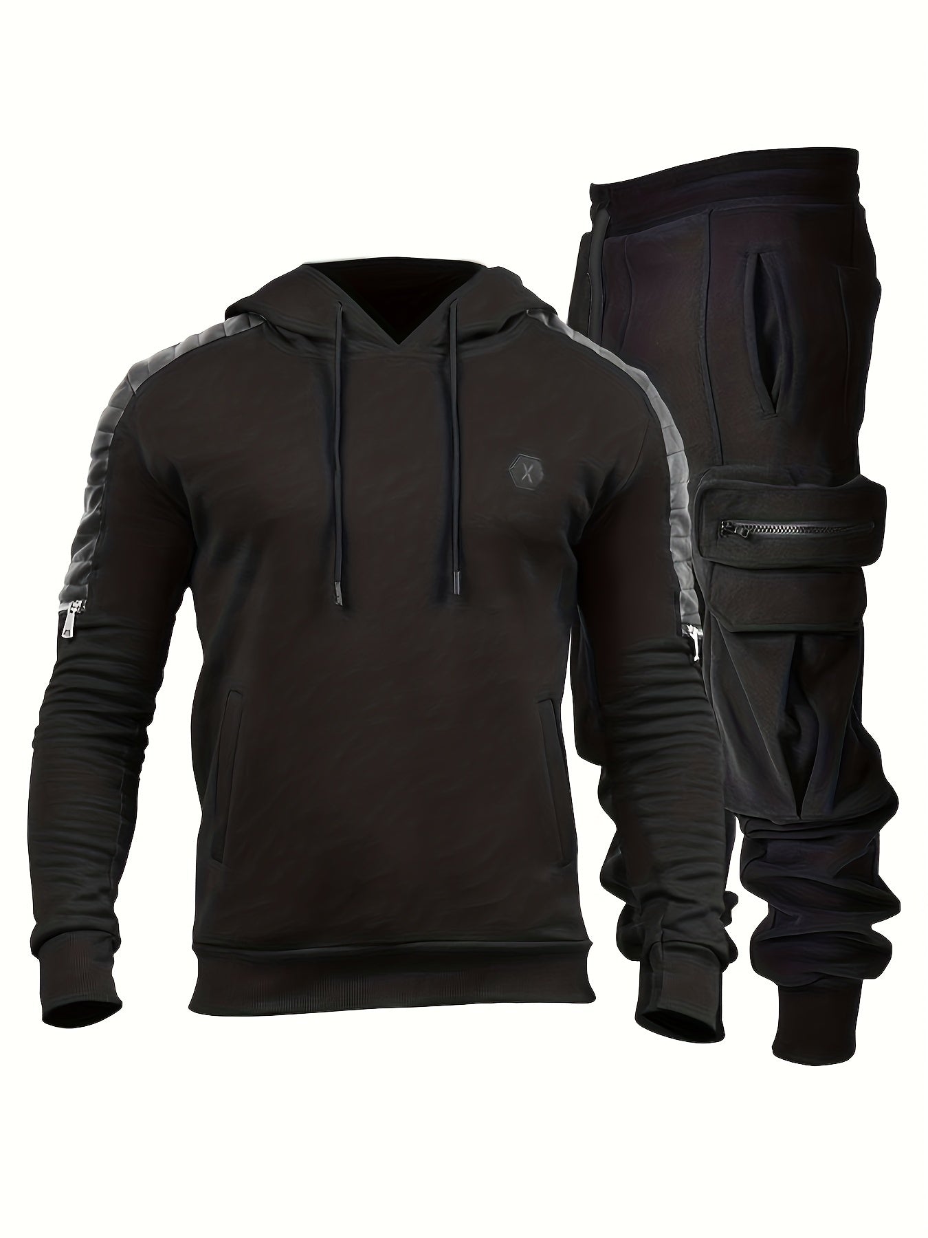 Men's Mid Stretch Hoodie & Cargo Pants Set for Outdoor Activities