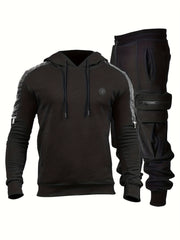 Men's Mid Stretch Hoodie & Cargo Pants Set for Outdoor Activities