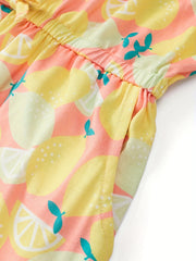 Girls Lemon Graphic Bow Front Cami Rompers Set