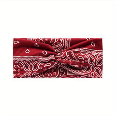 Boho Paisley Print Criss Cross Headband Wide Stretchy Hair Band