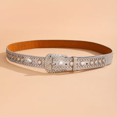 Sparkly PU Leather Belt Y2K Silvery Waistband Unisex Hip Hop