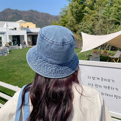 Embroidery Denim Bucket Hat Washed Distressed Vintage Basin Hat