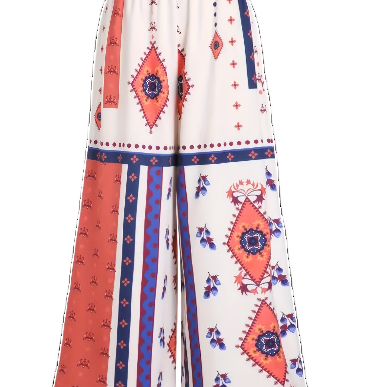Women's Plus Floral Print Wide Leg Pants Elastic Waist Pockets