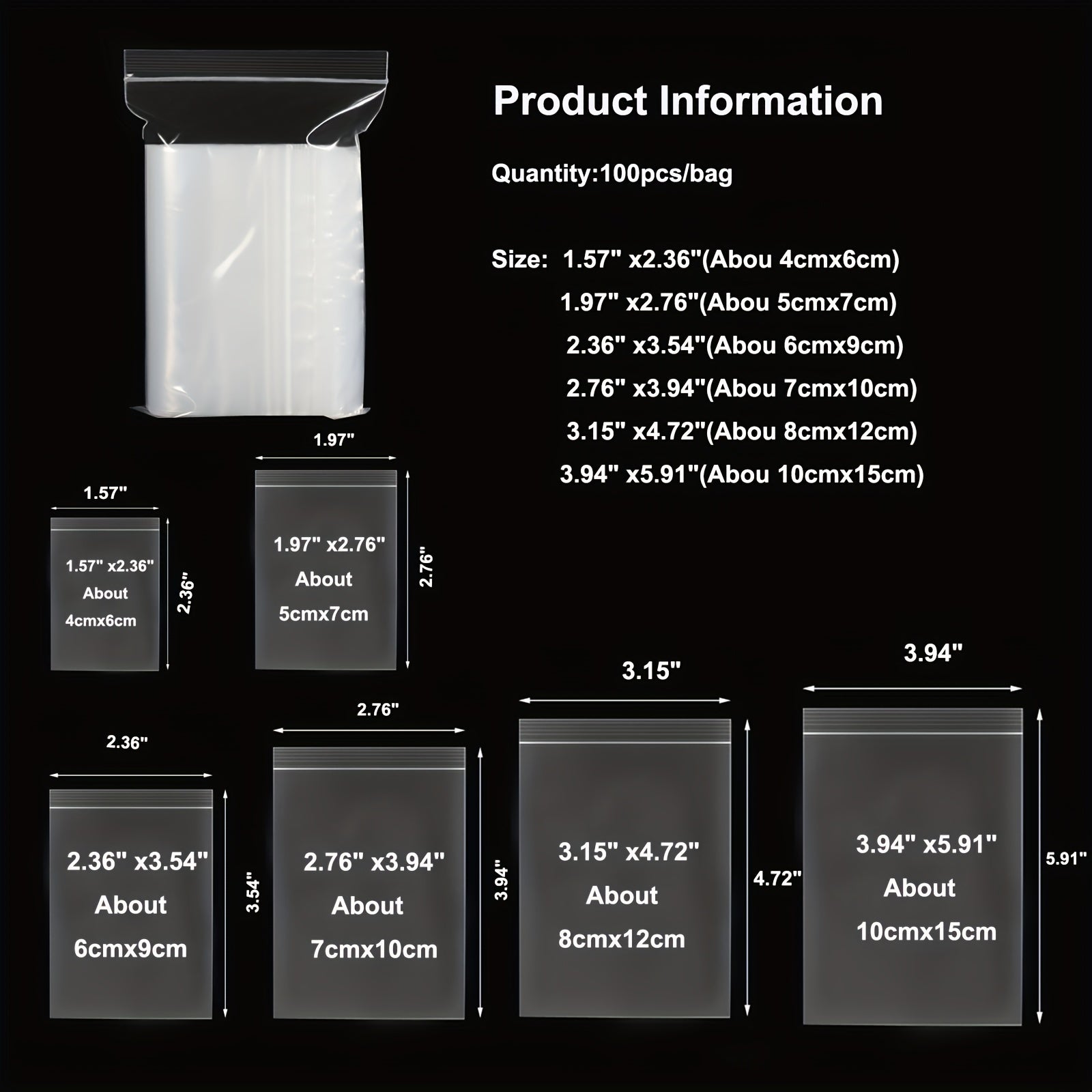 100pcs Clear Zipper Bag Plastic Zipper Bags Sealed Food Storage