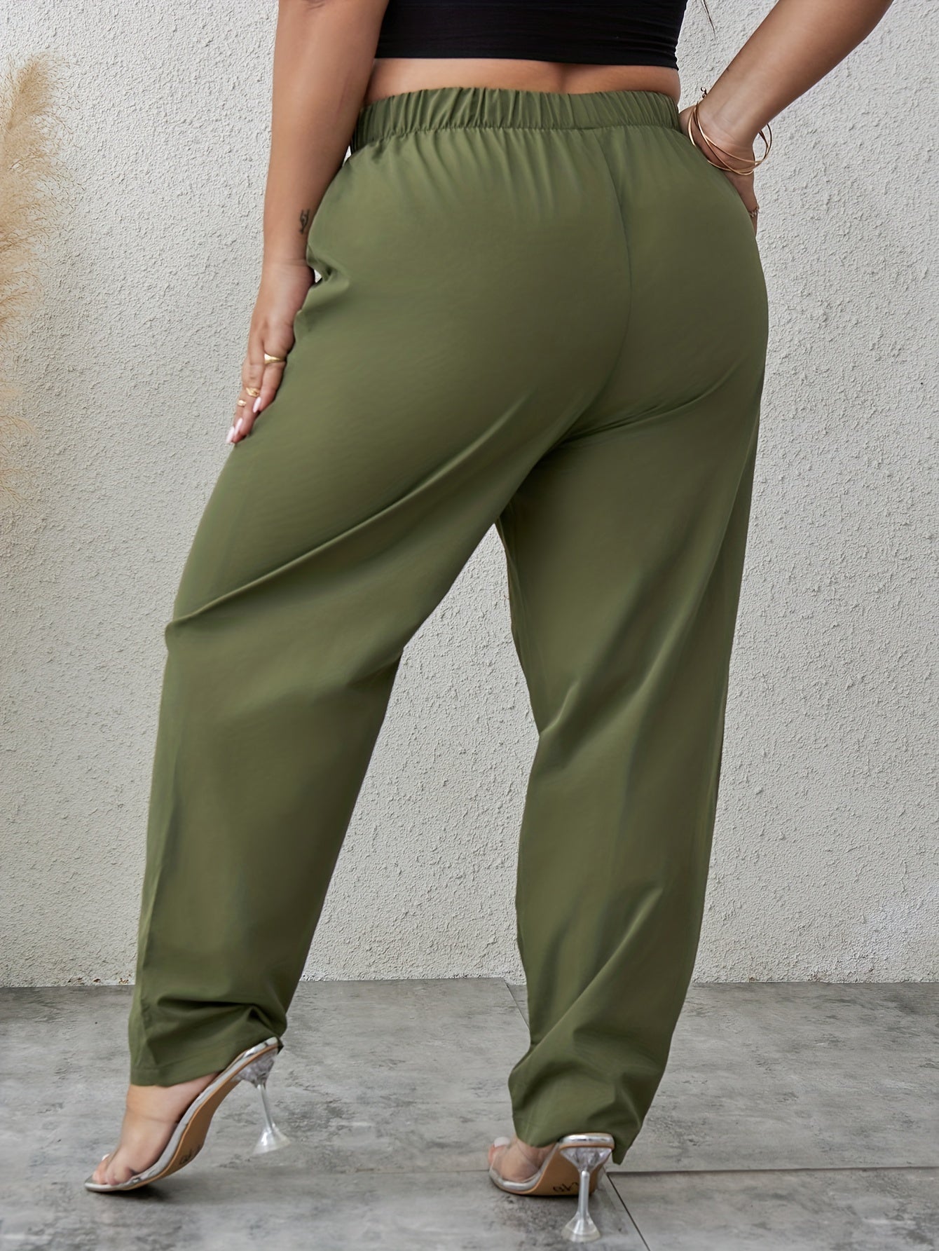  High Rise Straight Leg Pants With Pockets