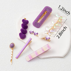 7pcs Heart Butterfly Hair Clip Multicolor Rhinestone Purple Hair Accessories