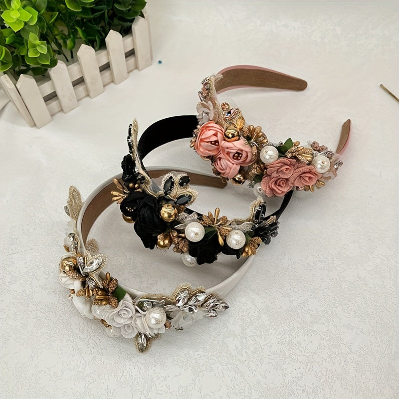 Flower Rhinestone Headband Faux Pearl Head Jewelry Hair Accessories