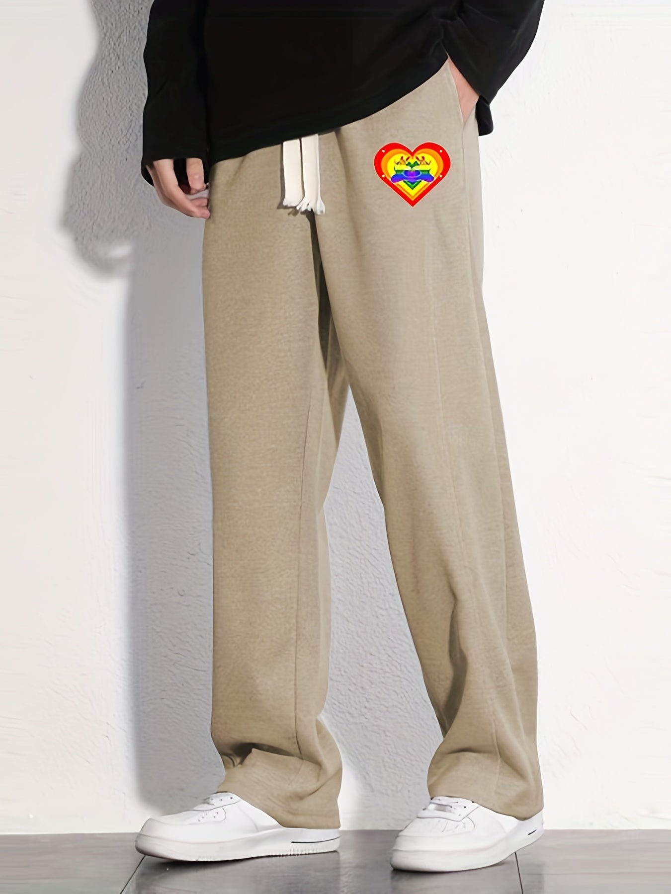 Heart Pattern Joggers Men's Casual Loose Fit Pants