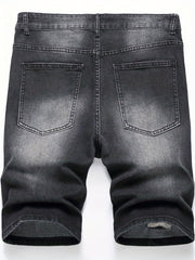 Men's Ripped Denim Shorts High Stretch Distressed Street Style