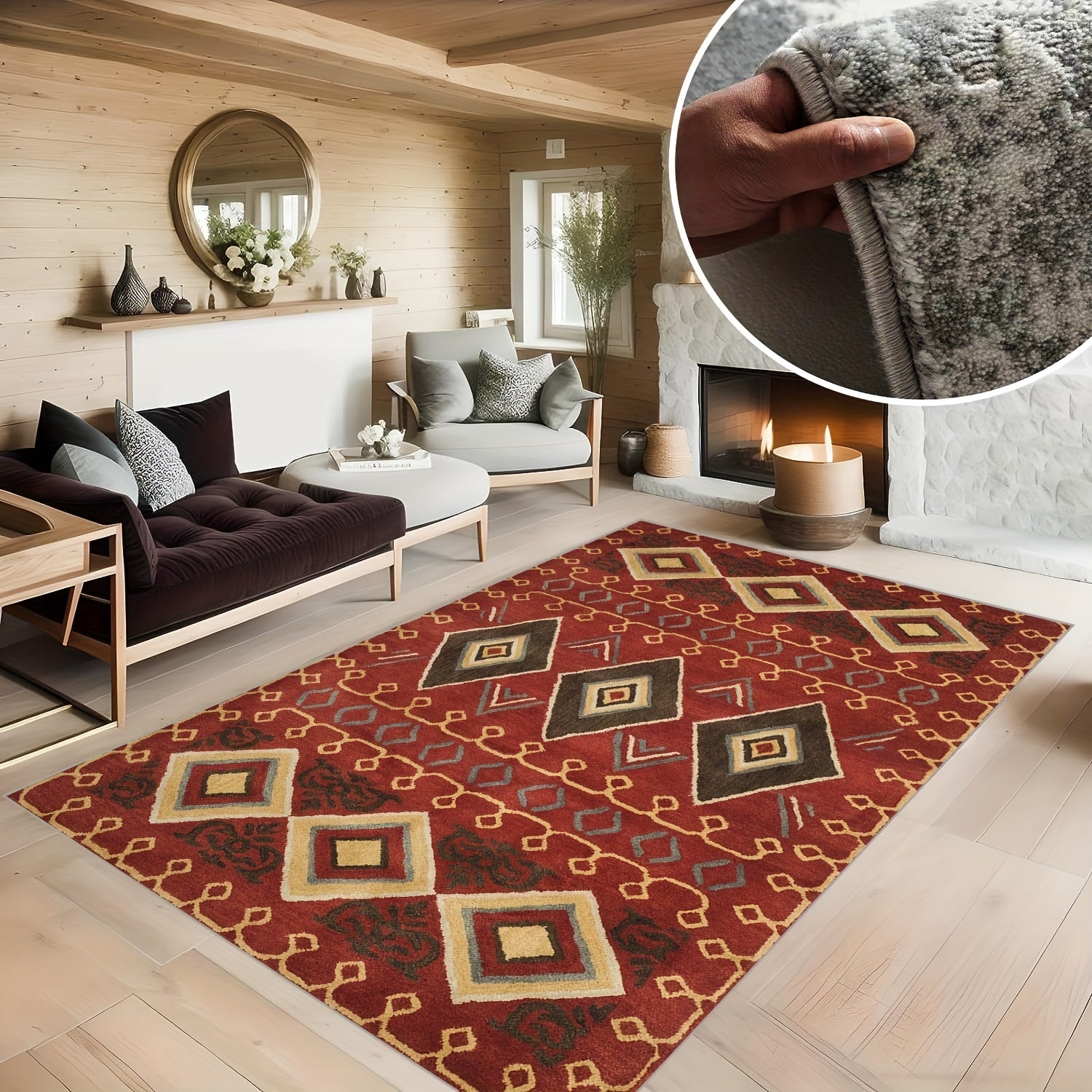 Vintage Moroccan Carpet Soft Non Slip Area Rug for Living Room Bedroom