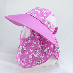 Floral Print Sun Hat With Sunproof Mask Detachable