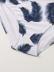  Colorblock Tropical Print Drawstring Bikini Set