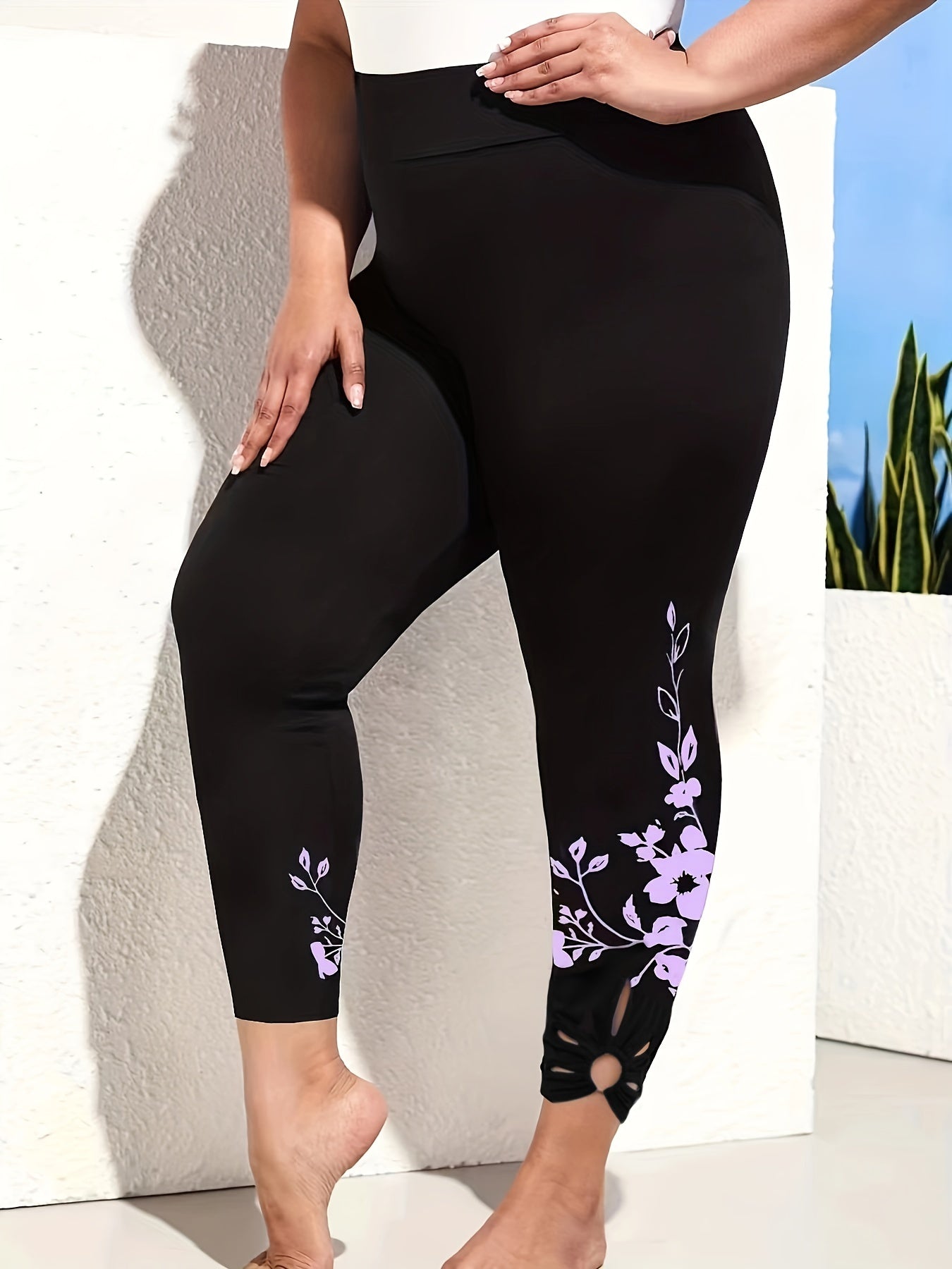  Floral Print Cut Out High Rise Leggings