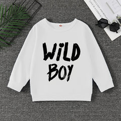 WILD BOY Letter Print Boys Casual Pullover Sweatshirt Long Sleeve Tops
