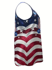 American Flag Tank Top Crew Neck Sleeveless Independence Top