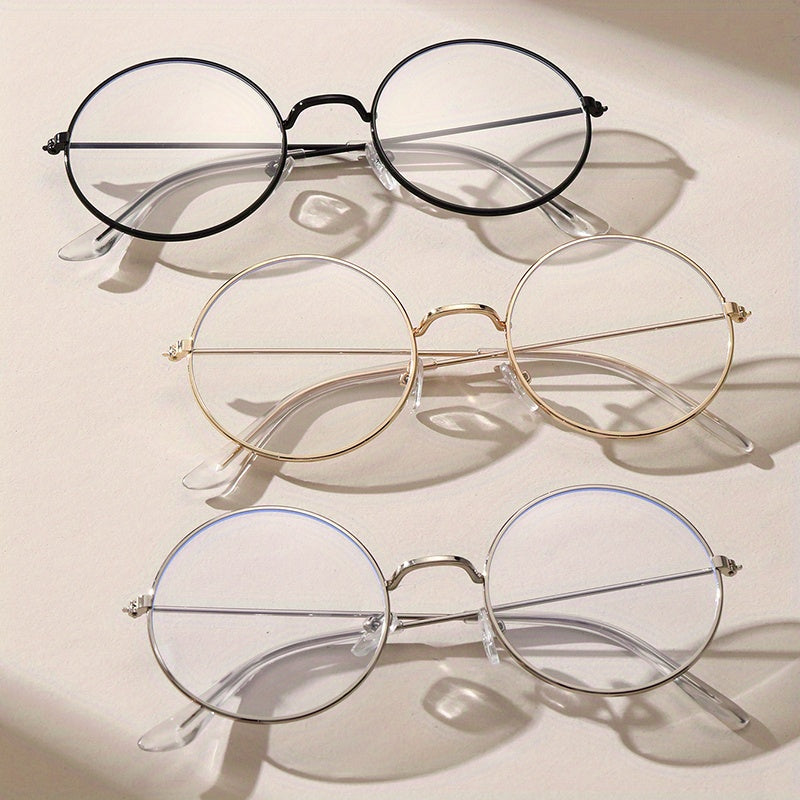 Round Metal Clear Lens Glasses Students Spectacles Frame