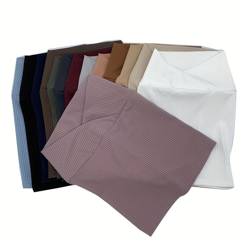 Solid Elastic Hijab Underscarf Soft Ribbed Striped Head Wrap For Women