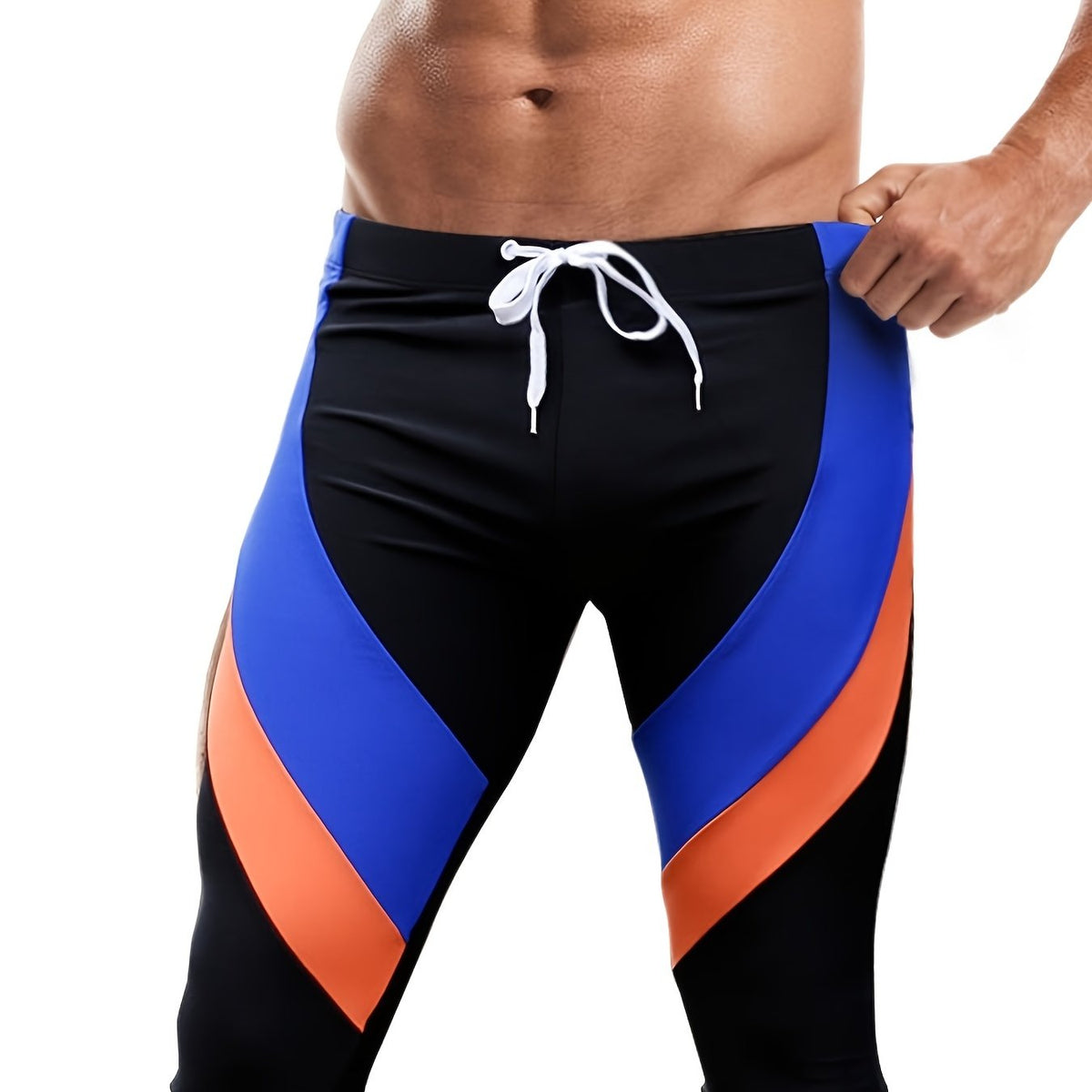 Men's Block Mid Stretch Swim Trunks Drawstring Swimwear