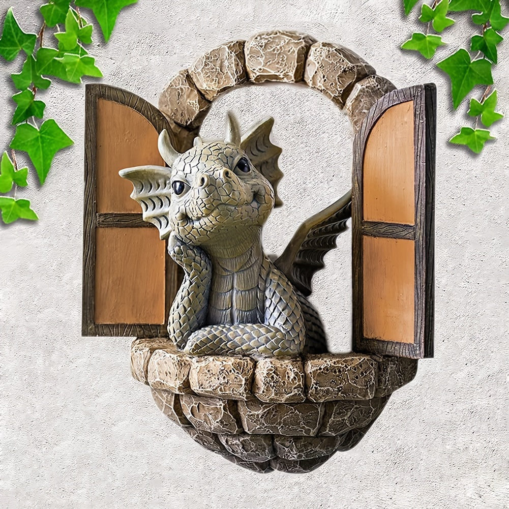 Resin Dragon Wall Decoration for Patio or Window, Meditation