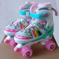 Kids Adjustable Roller Skates 4 Light Up Wheels Lace Up Full Protection Shoes