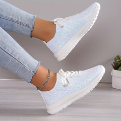 Sequins Decor Glitter Casual Walking Shoes Lightweight Lace Up Running Shoes