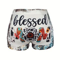 Blessed MOM Print Skinny Shorts Casual Shorts Spring Summer