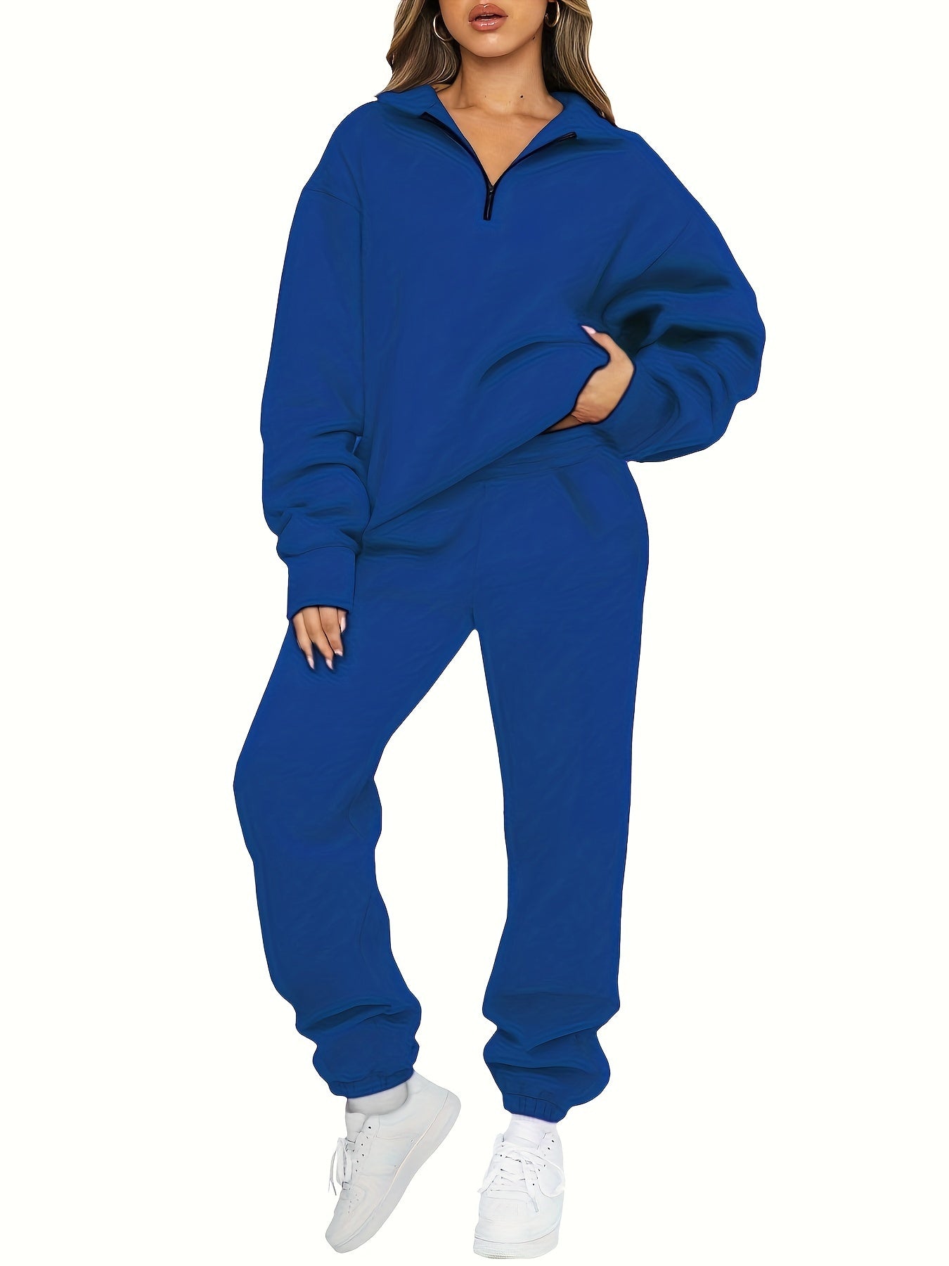  Zip Up Pullover Top & Joggers Set for Women