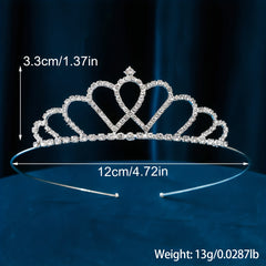 Silver Tiara Rhinestone Crown Hair Accessory Girls Party Decor