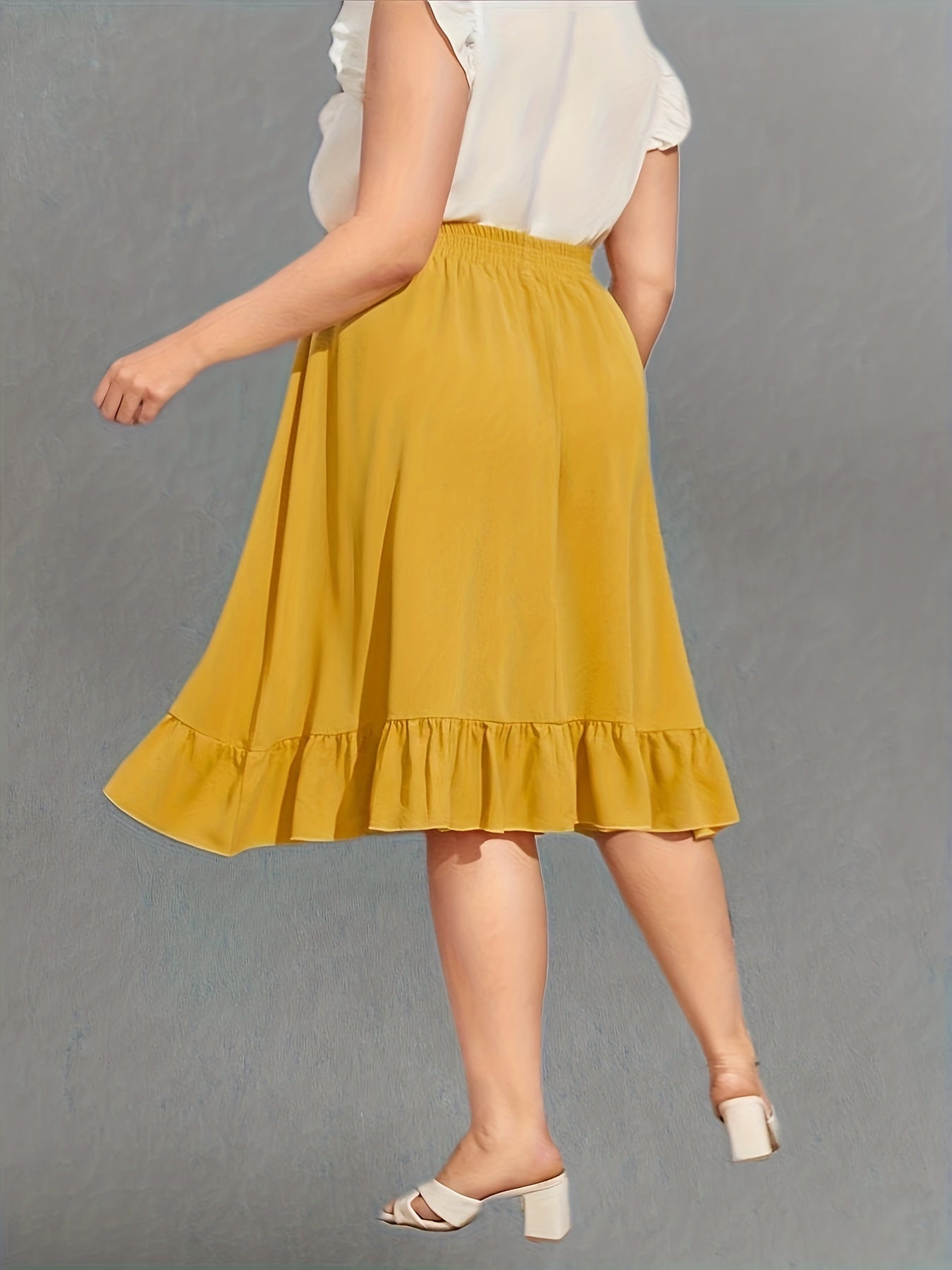  Casual Skirt Women's Plus Solid Ruffle Trim Midi Skirt
