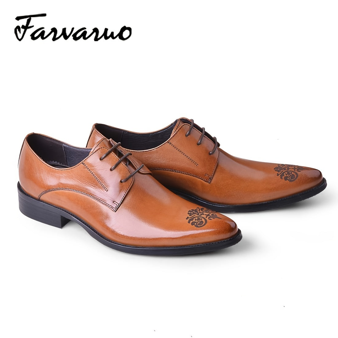 FARWARWO Leather Pointed Toe Derby Shoes Wedding Office