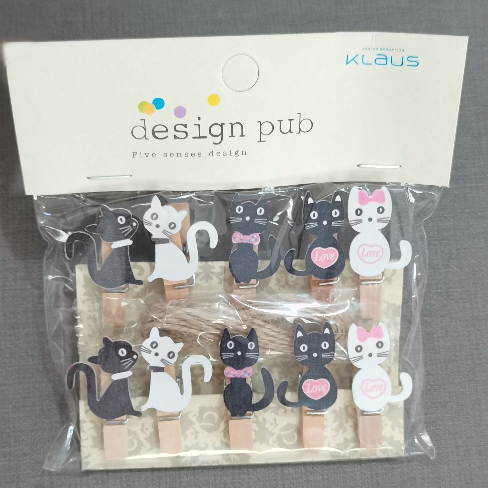 10pcs Cat Paper Clip Wooden Memo Clips with Hemp Rope