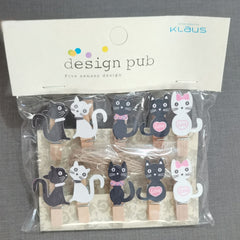 10pcs Cat Paper Clip Wooden Memo Clips with Hemp Rope