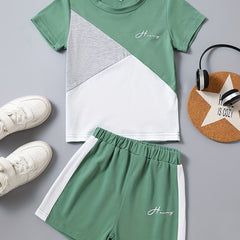 Toddler Boys T-shirt & Shorts Set Crew Neck Short Sleeve Top & Bottoms Kids Summ