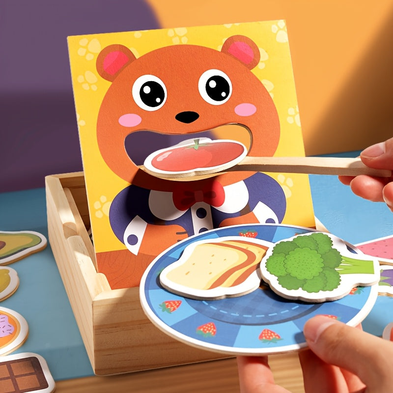 Colorful Bear Feeding Game Toy with Wooden Spoon