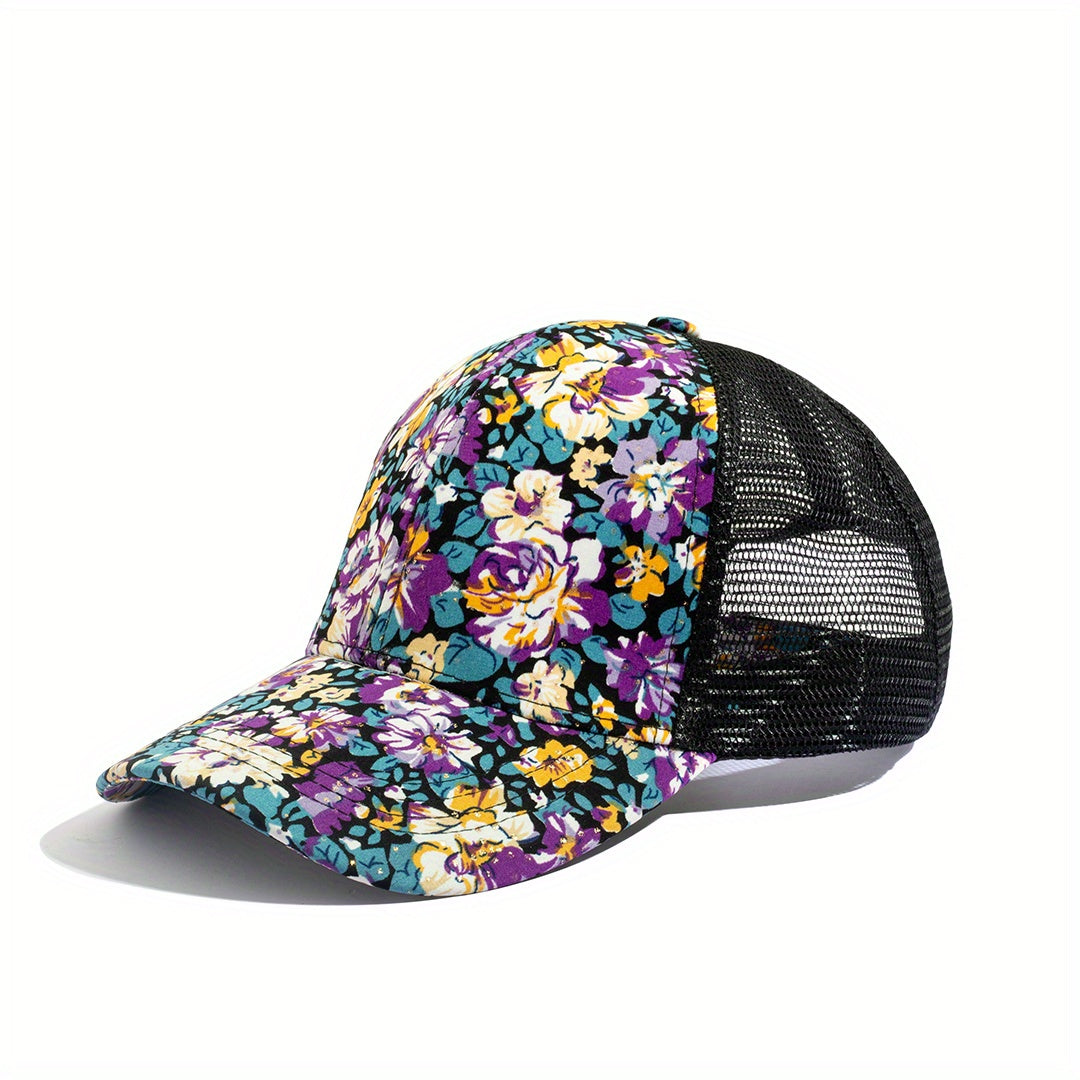 Vintage Flower Trucker Hat Mesh Baseball Cap Dad Hats for Women