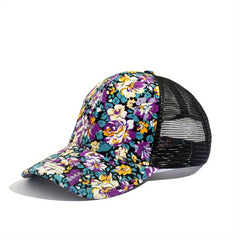 Vintage Flower Trucker Hat Mesh Baseball Cap Dad Hats for Women