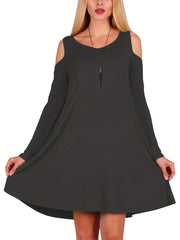  Cold Shoulder Maxi Dress V Neck Long Sleeve Pocketed