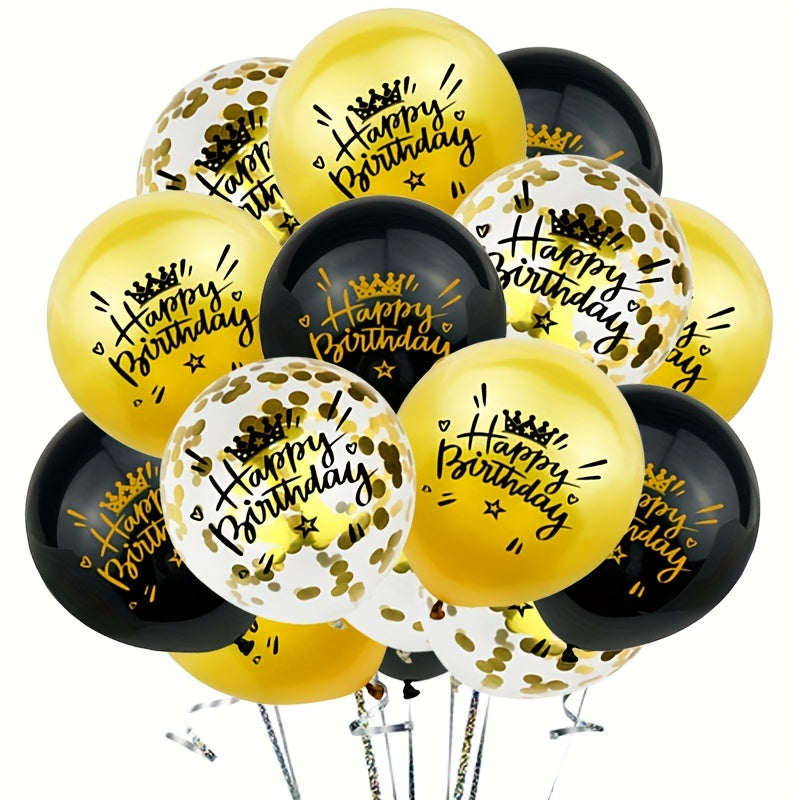 15pcs Happy Birthday Latex Printed Balloons 30 48 Cm Yellow Rose Golden