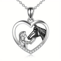 Girl And Horse Rhinestones Pendant Necklace Clavicle Chain