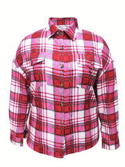  Plaid Print Long Sleeve Button Up Blouse