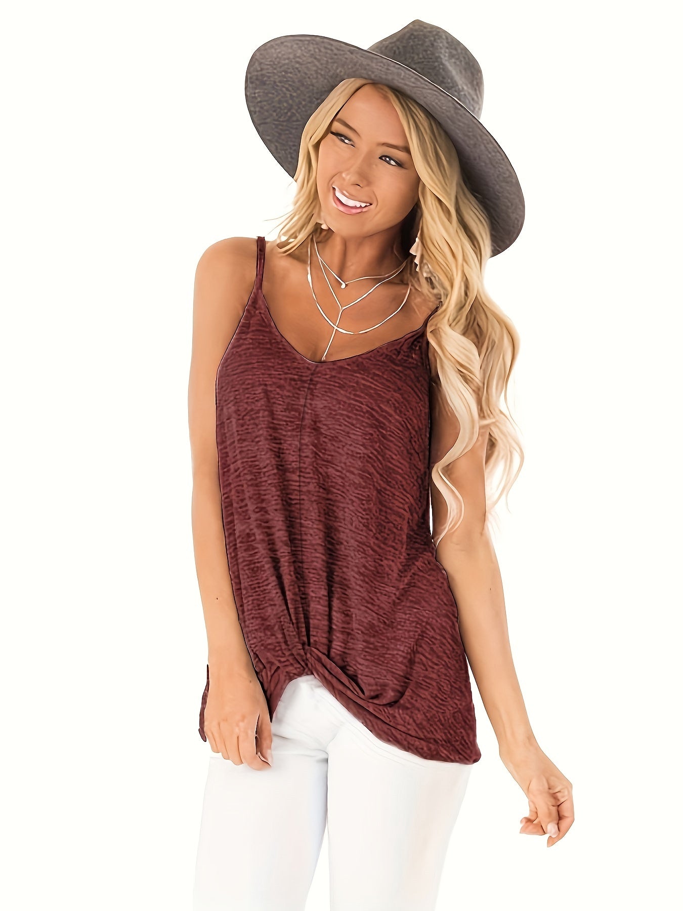 Sexy V Neck Twist Front Cami Top Sleeveless Summer Style