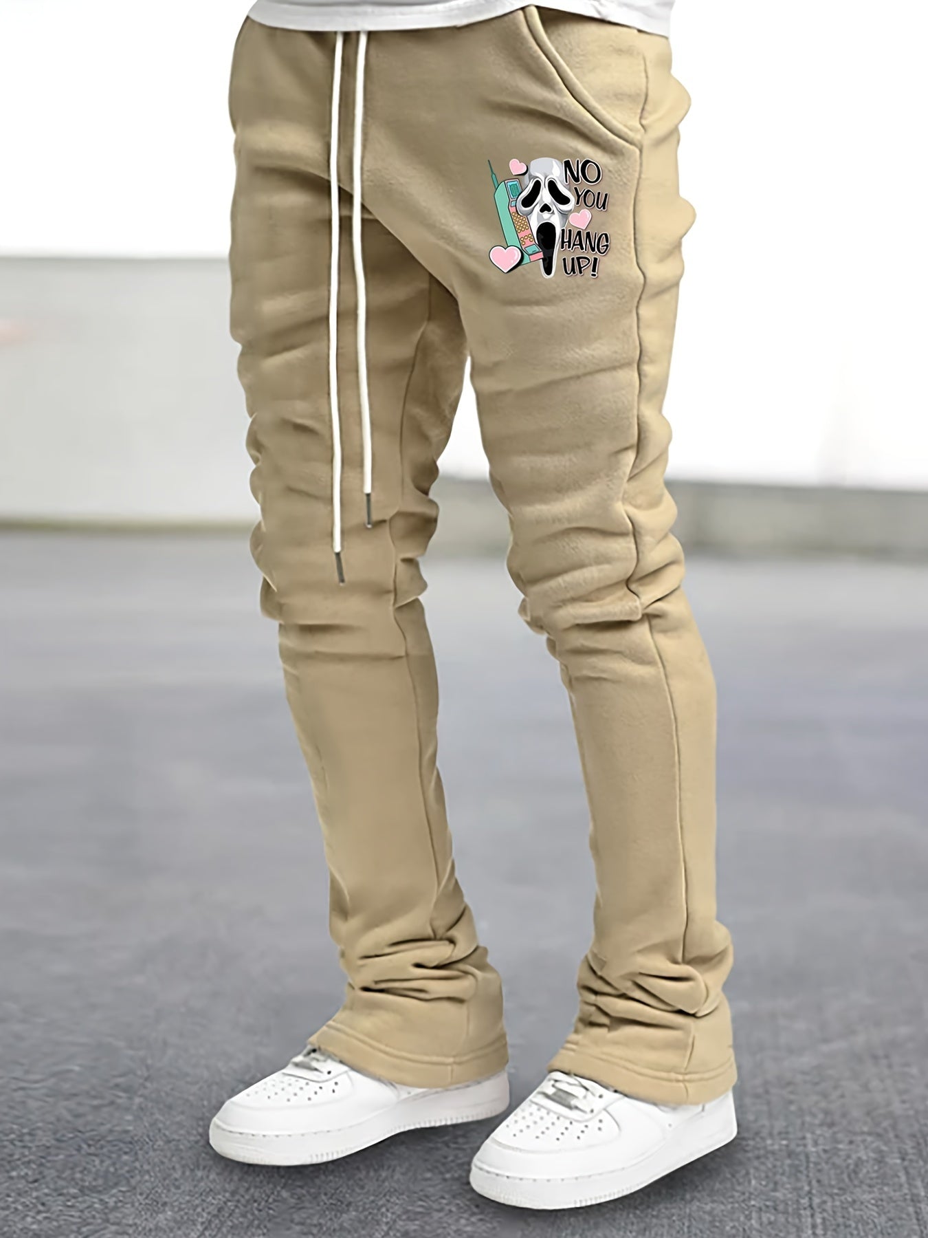 Skull In Love Print Flared Trousers Men s Casual Stretch Joggers
