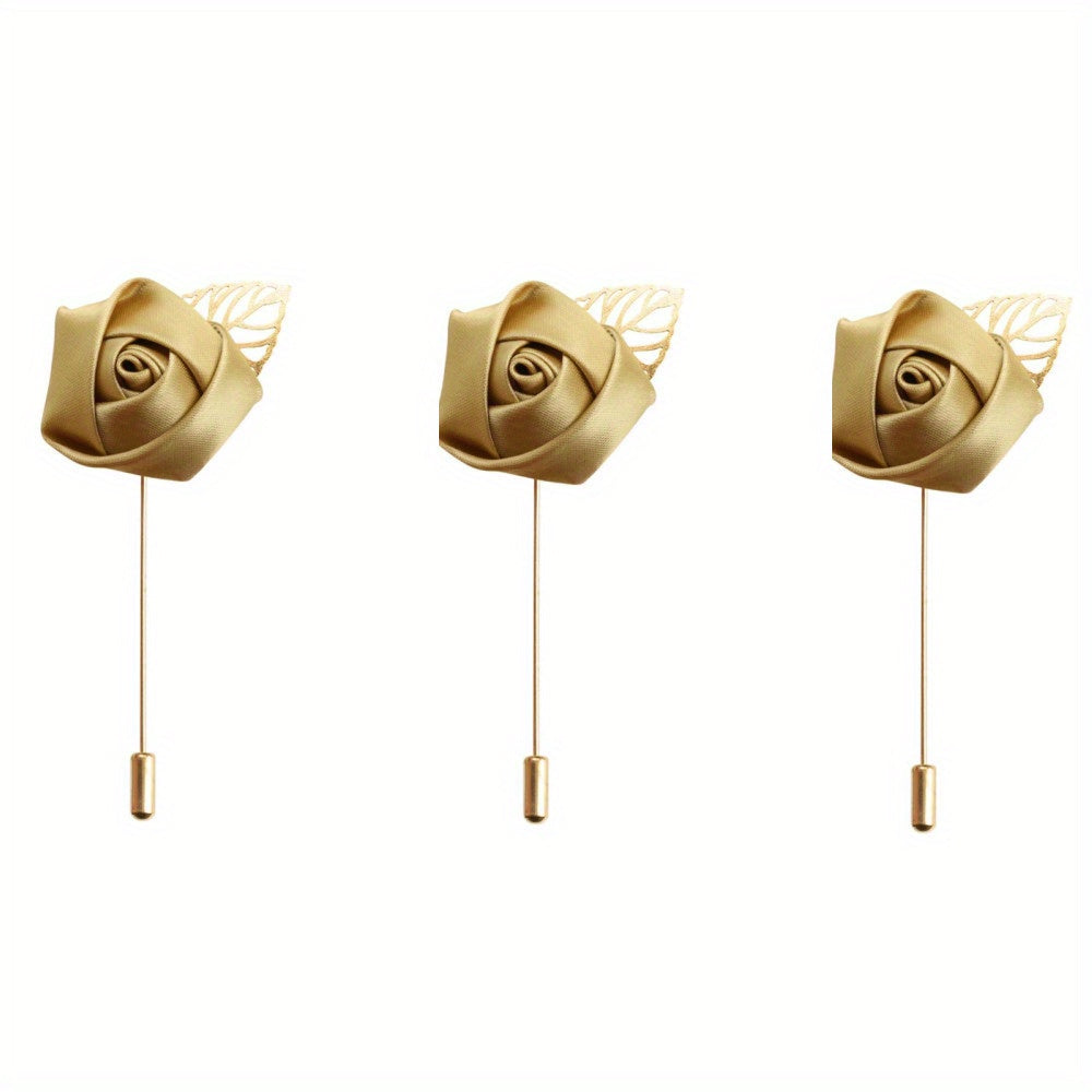 HAOSHICS 3Pcs Artificial Rose Flower Pins For Men Groom Suit Lapel