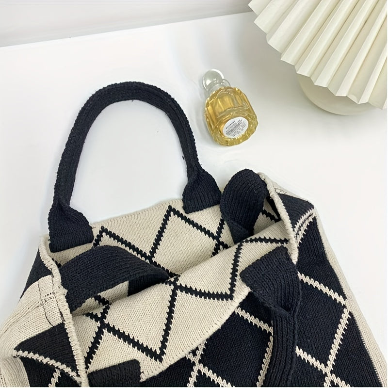 Vintage Woven Tote Bag Women's Casual Handbag & Shoulder Purse
